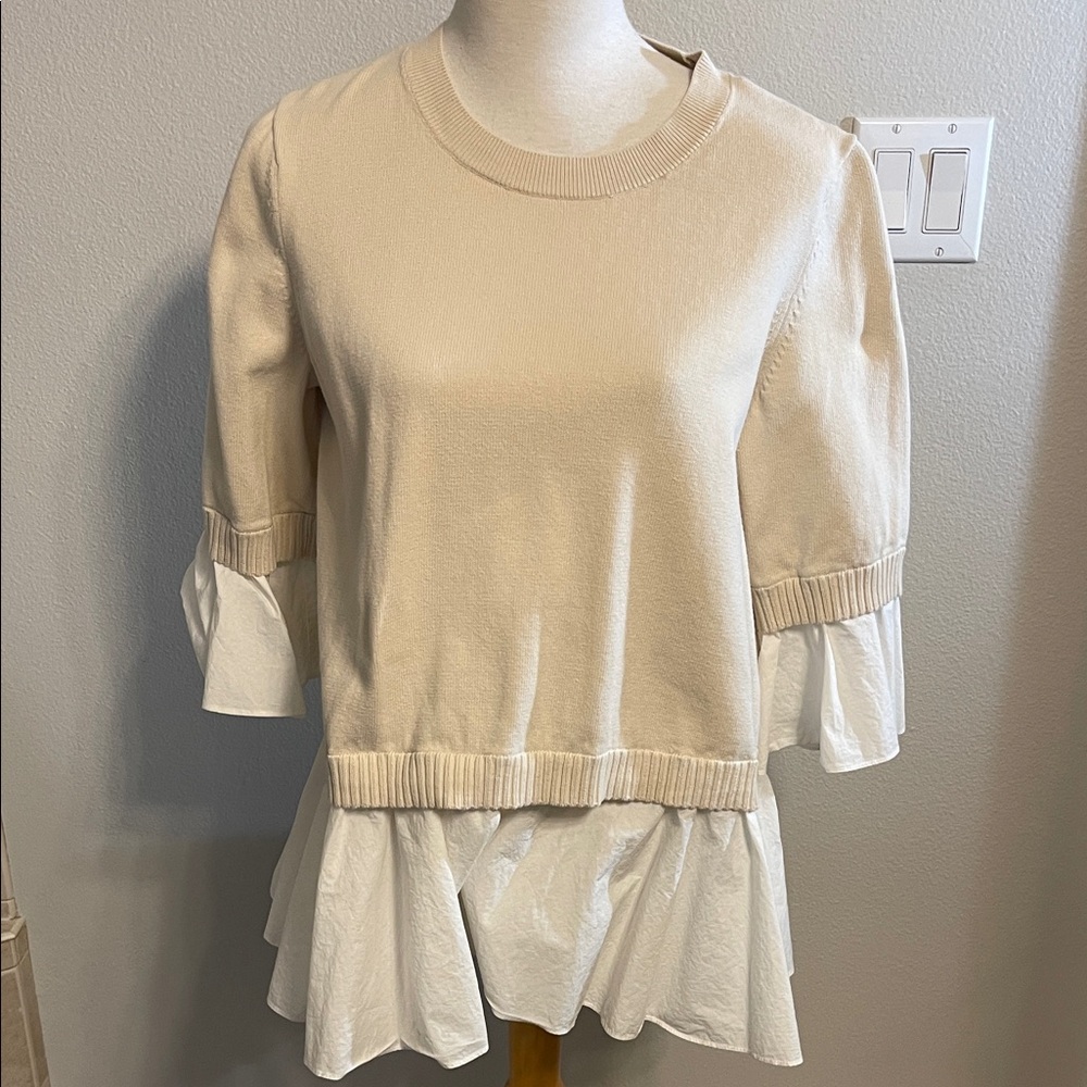 COS Beige and White Ruffle Sweatshirt